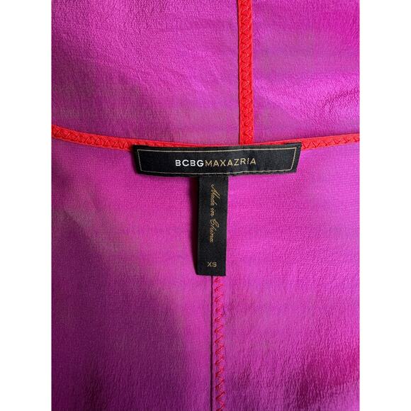 BCBG Max Azria Mandy Fuchsia Silk Shirt Dress with Pockets - Size XS - Picture 12 of 14